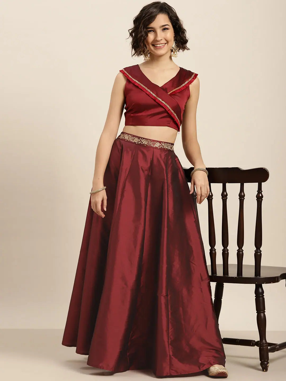 Maroon Embroidered Anarkali Skirt | Traditional Skirts Online