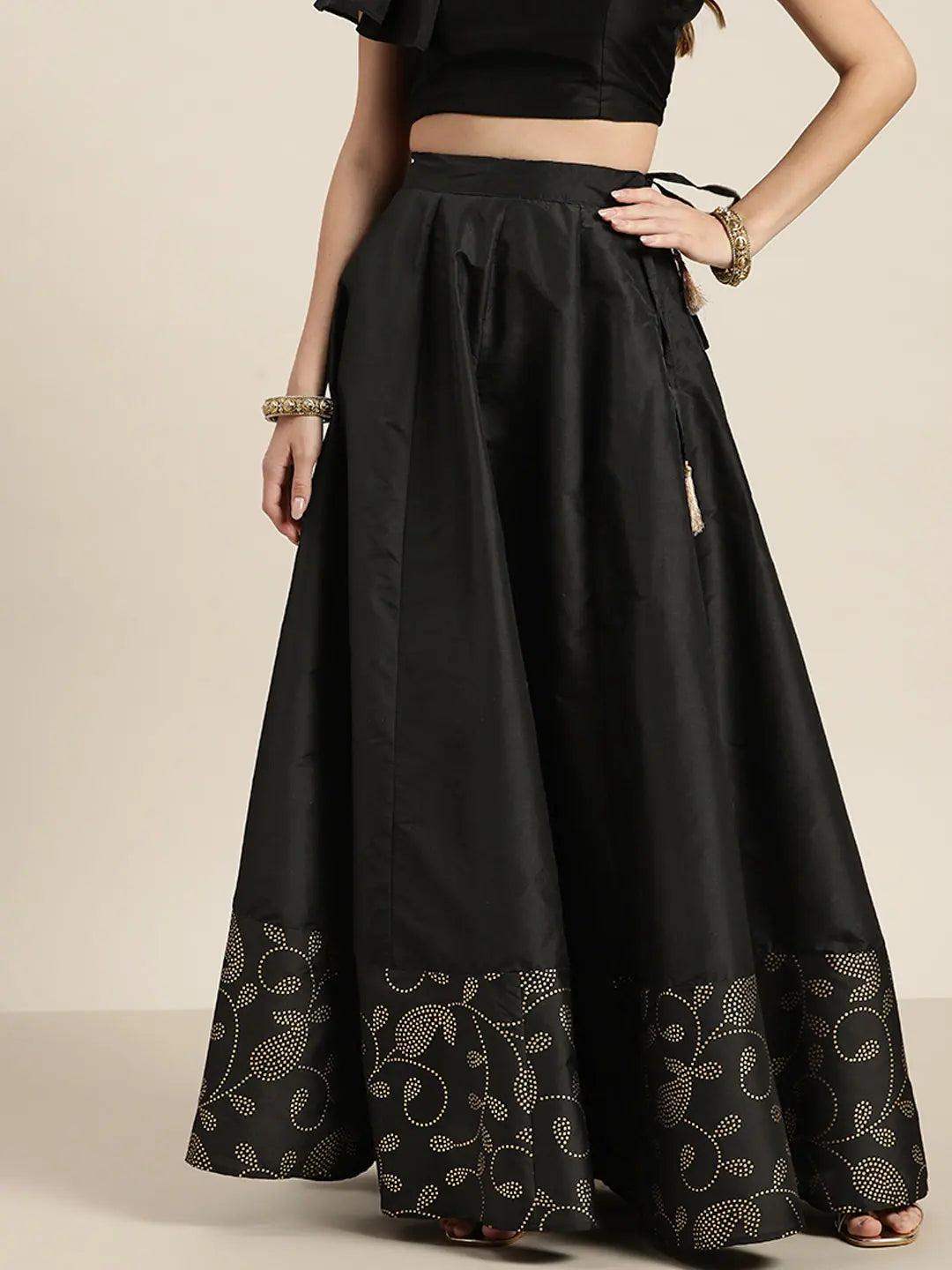 Black Paisley Anarkali Skirt | Ethnic Maxi Skirts for Women