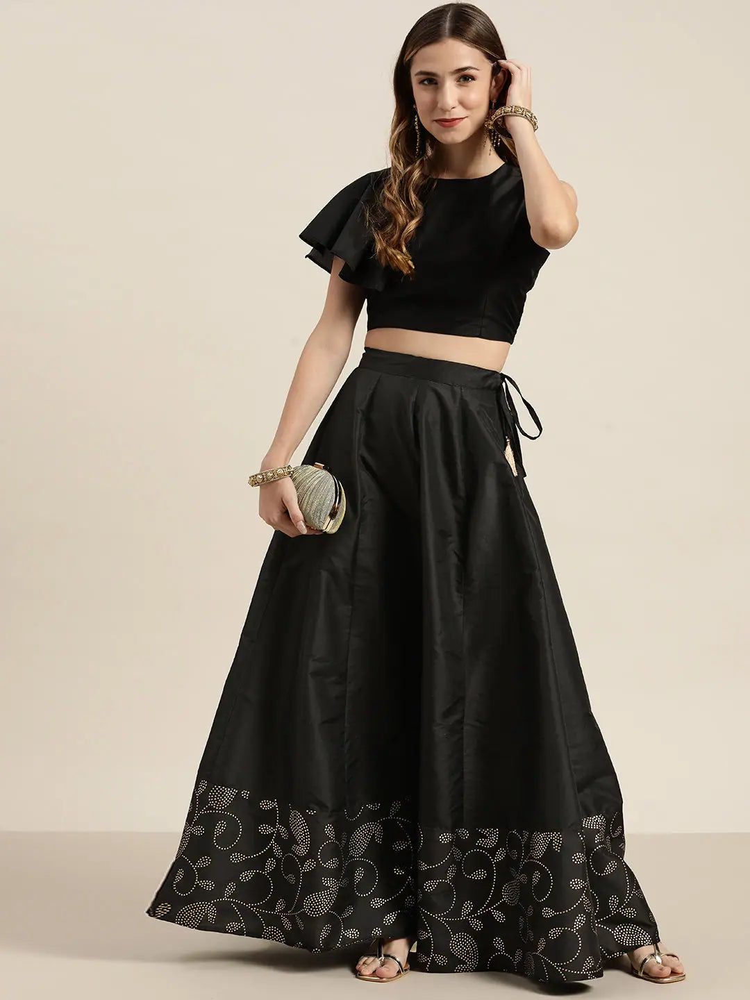 Black Paisley Anarkali Skirt | Ethnic Maxi Skirts for Women