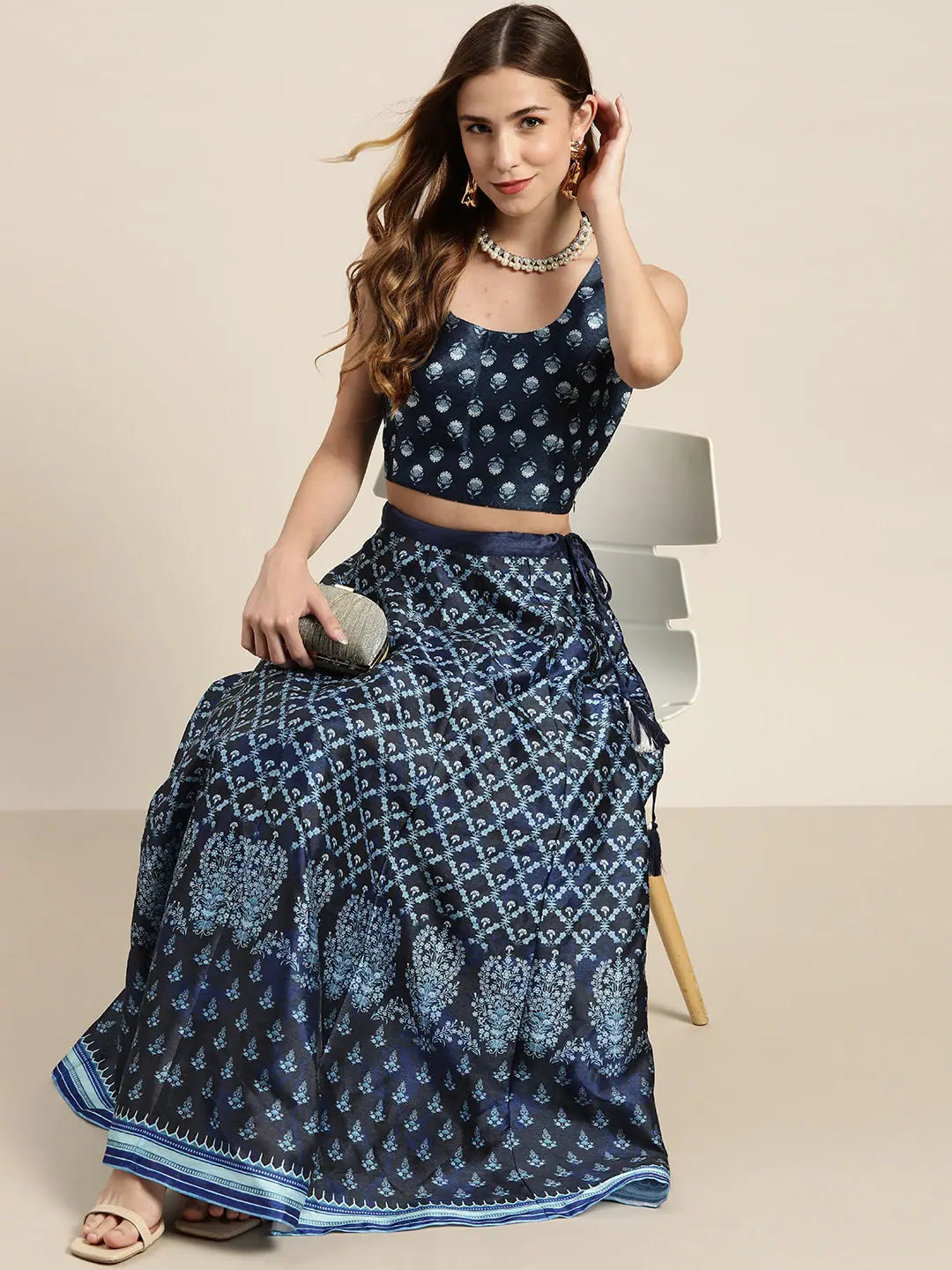 Indigo Floral Anarkali Skirt | Ethnic Skirts for Women