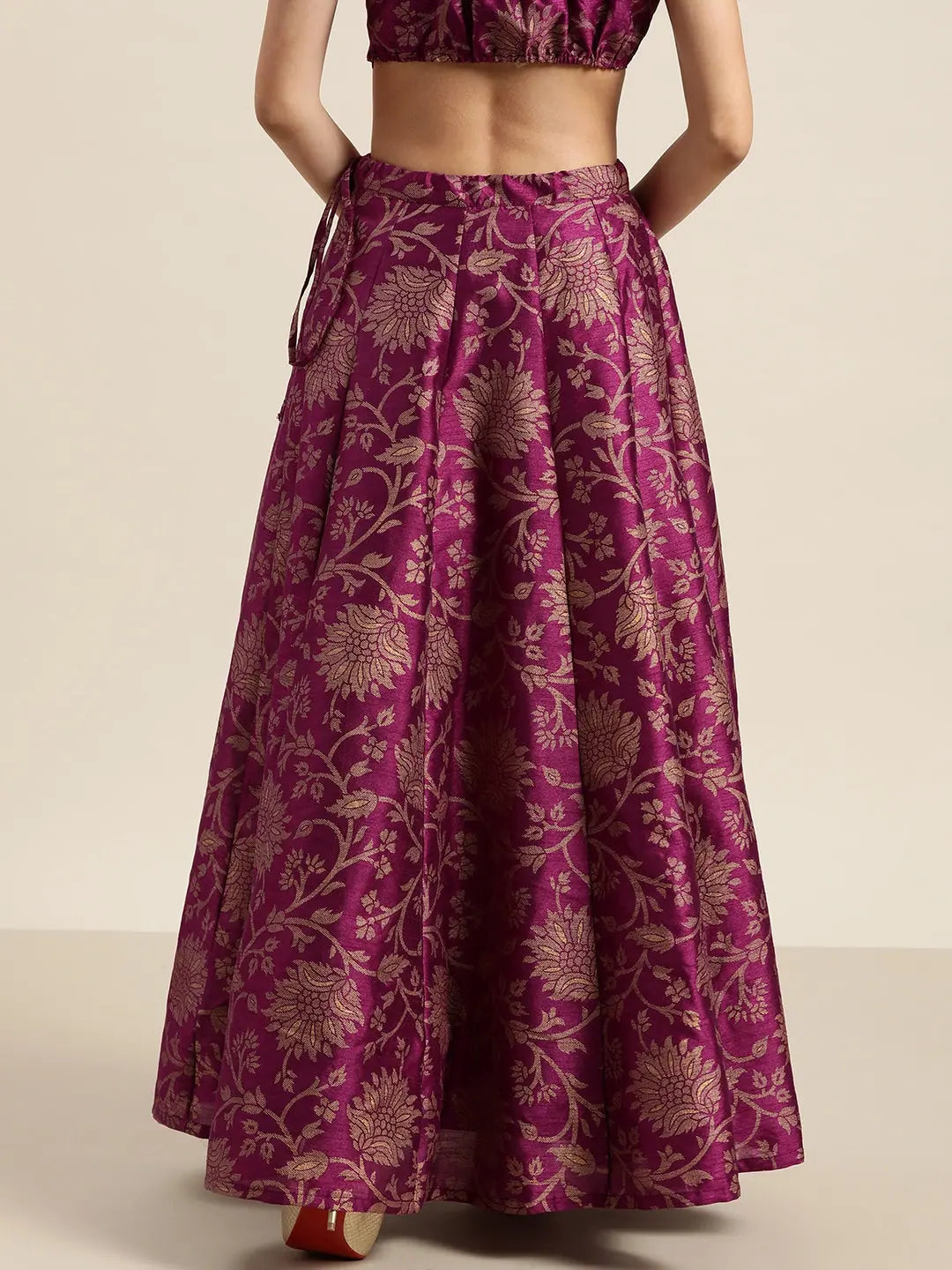 Purple Floral Jacquard Skirt | Long Ethnic Skirts for Women