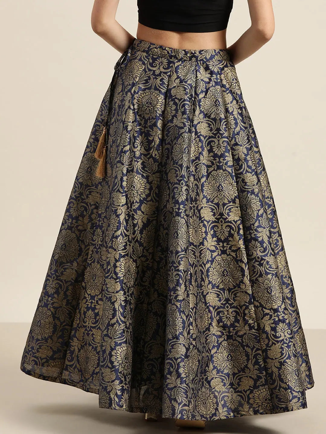 Navy Floral Jacquard Skirt | Women's Ethnic Wear Online