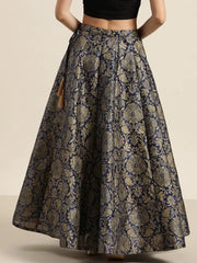 Navy Jacquard Floral Anarkali Skirt