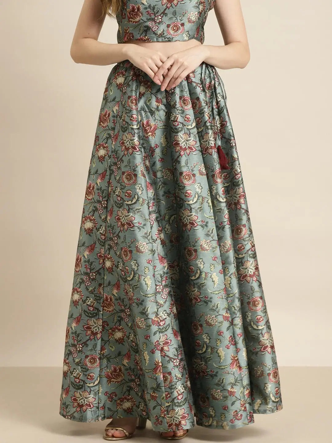 Olive Floral Anarkali Skirt | Long Ethnic Skirts for Women