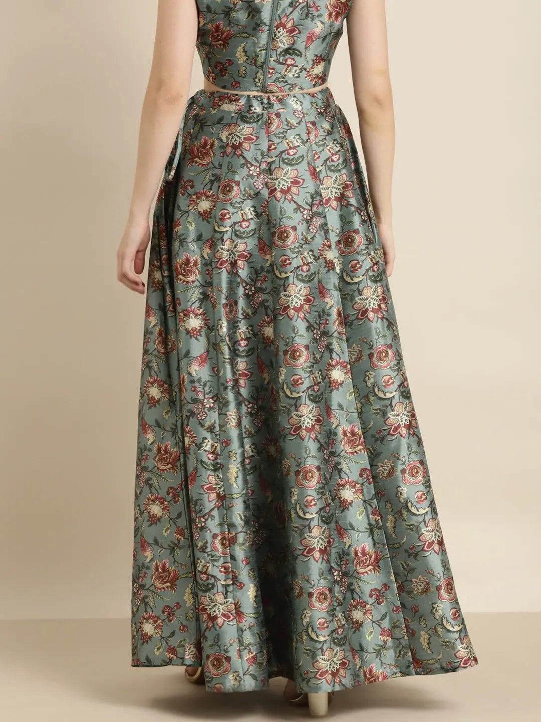 Olive Floral Anarkali Skirt | Long Ethnic Skirts for Women