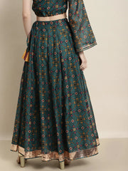 Women Teal Patola Anarkali Skirt