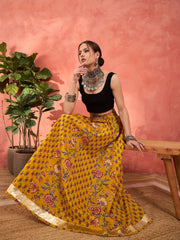 Women Yellow Floral Elasticated Anarkali Skirt-SHSKRT30529