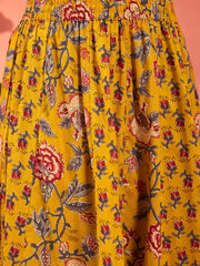 Women Yellow Floral Elasticated Anarkali Skirt-SHSKRT30529