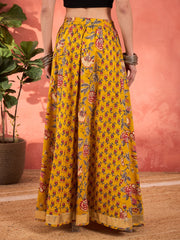 Women Yellow Floral Elasticated Anarkali Skirt-SHSKRT30529