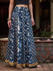 Women Navy Floral Elasticated Anarkali Skirt-SHSKRT30530