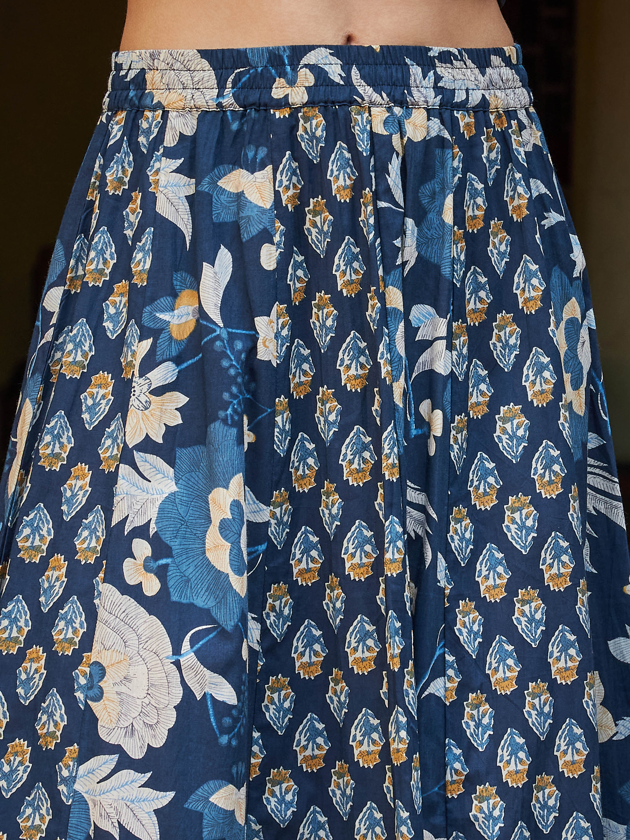 Women Navy Floral Elasticated Anarkali Skirt-SHSKRT30530