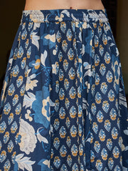 Women Navy Floral Elasticated Anarkali Skirt-SHSKRT30530