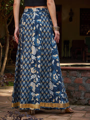 Women Navy Floral Elasticated Anarkali Skirt-SHSKRT30530