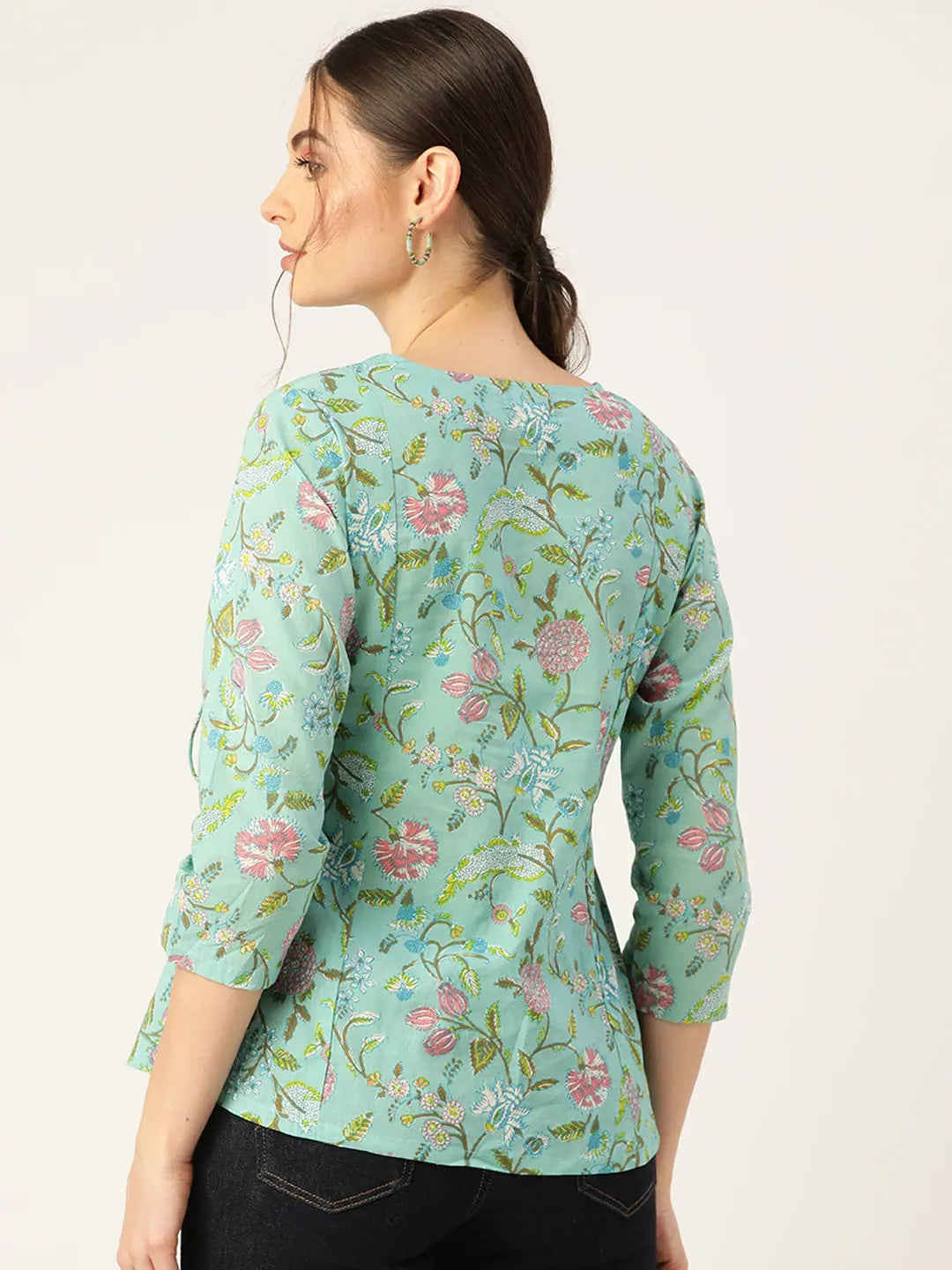 Sea Green Floral Angrakha Top | Women's Western Clothing Styles