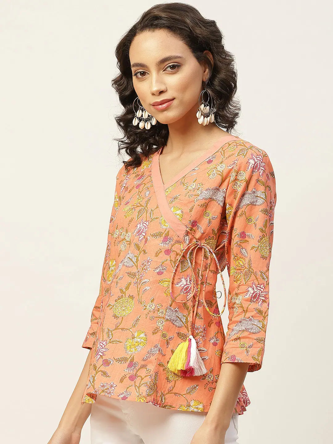 Peach Floral Angrakha Top | Women's Western Wear Outfits