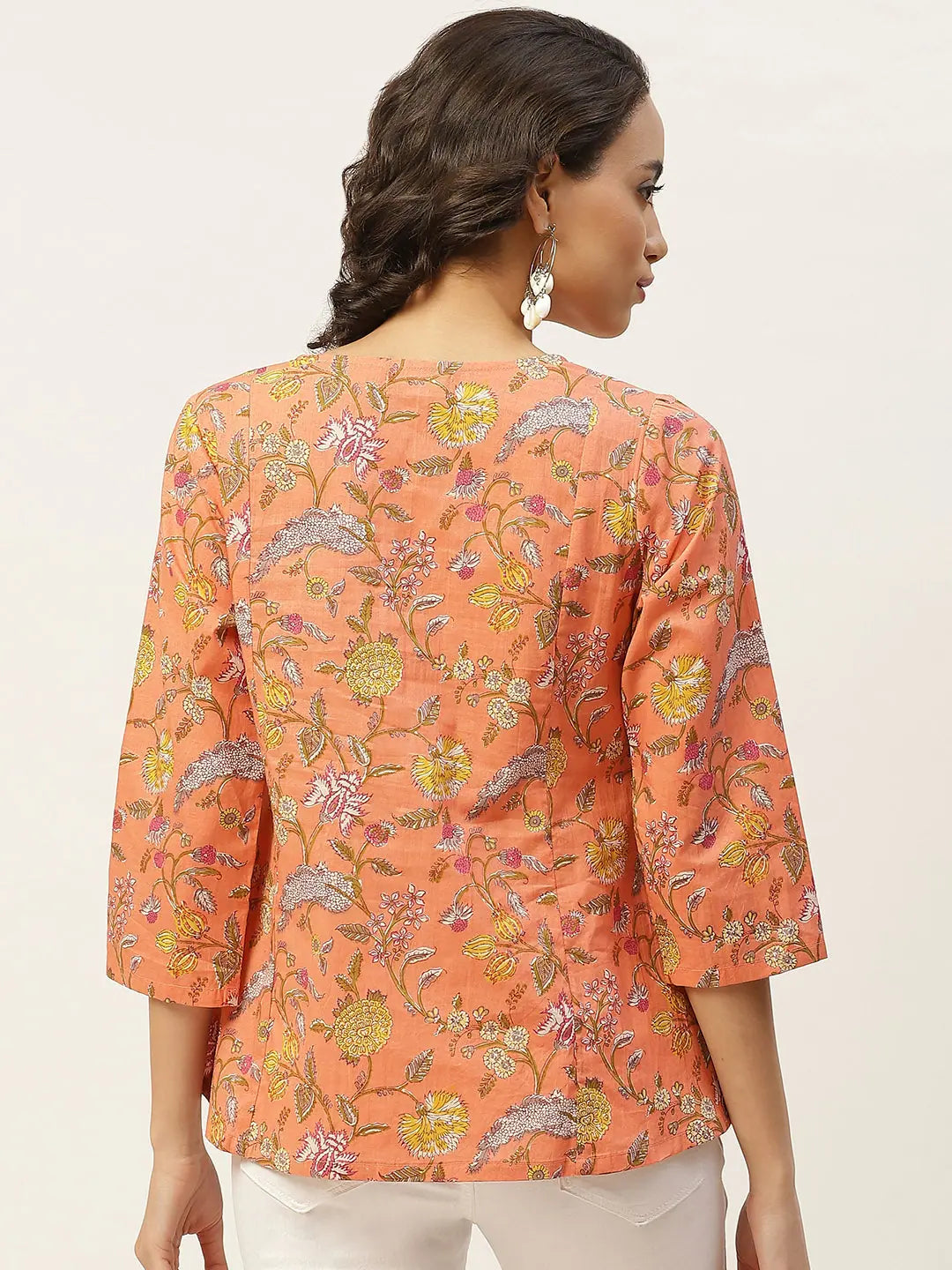 Peach Floral Angrakha Top | Women's Western Wear Outfits