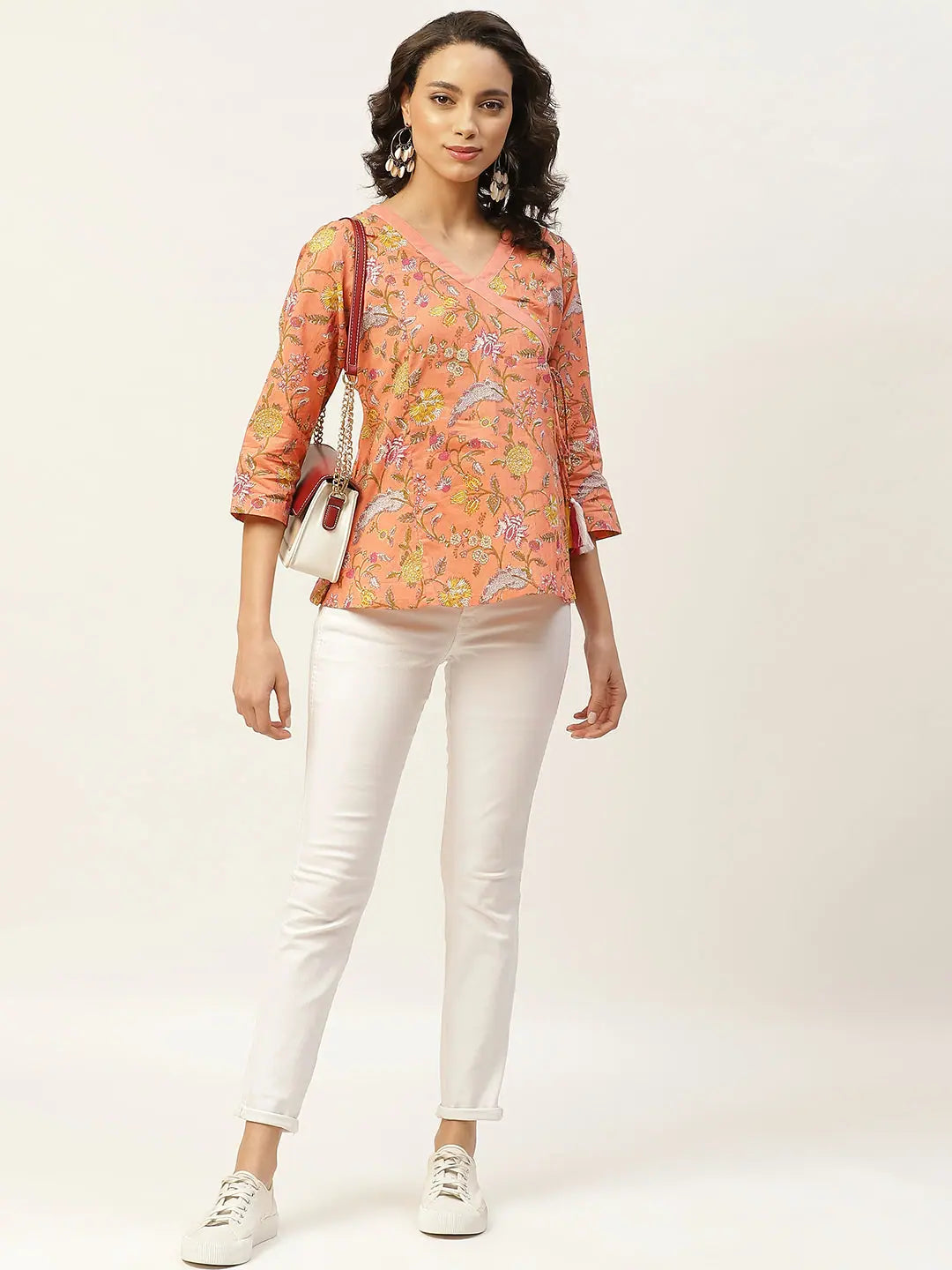 Peach Floral Angrakha Top | Women's Western Wear Outfits