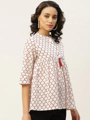 Red Geometric Print Top