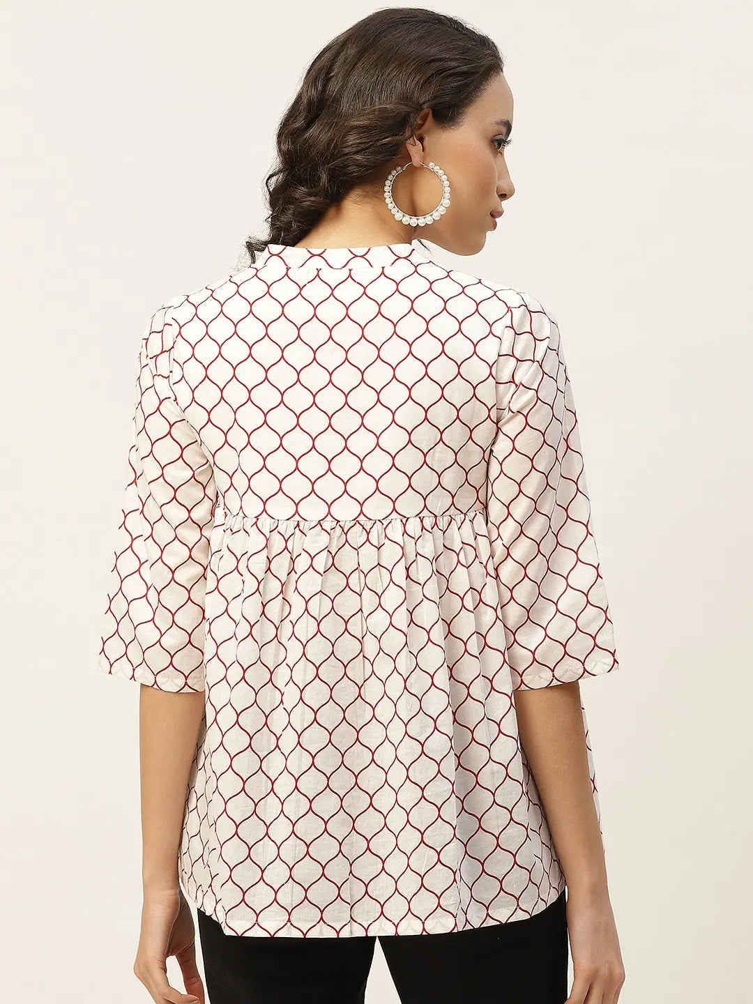 Red Geometric Print Top - Women's Designer Cotton Style