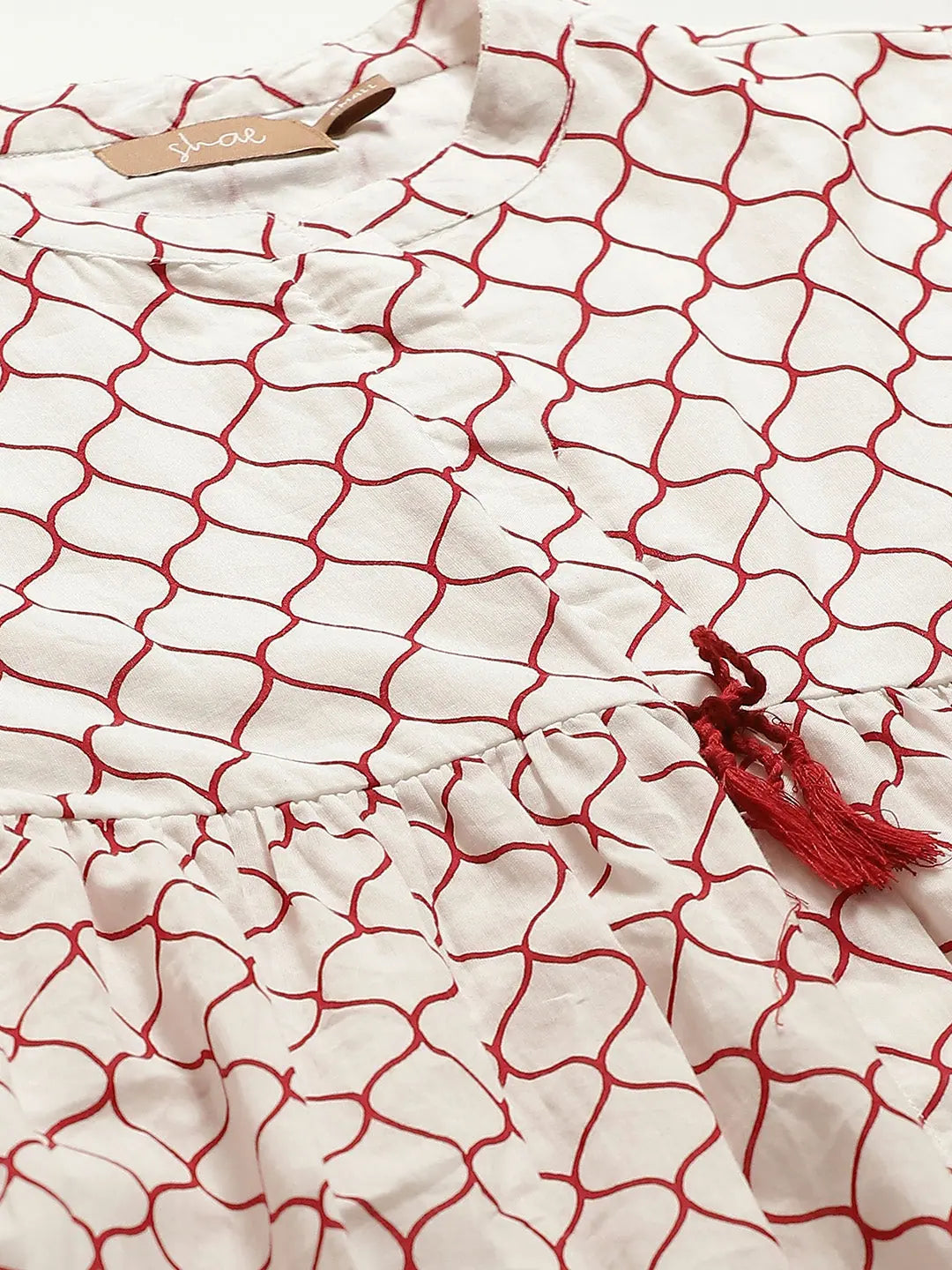 Red Geometric Print Top - Women's Designer Cotton Style