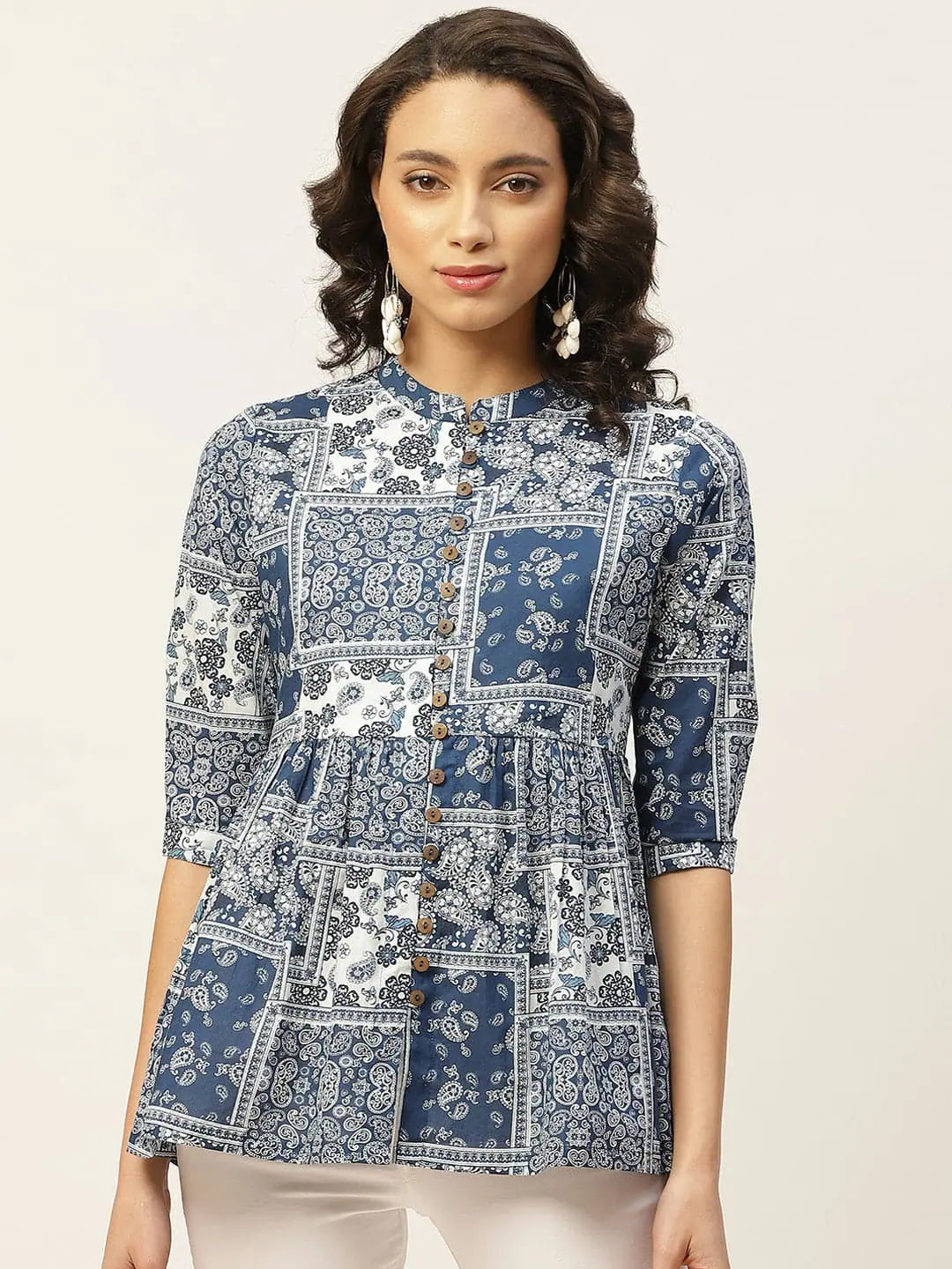 Navy Floral Button Top - Cotton Comfort & Style