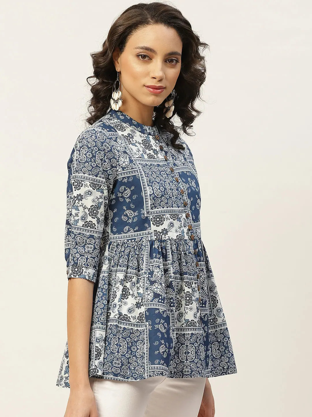 Navy Floral Button Top - Cotton Comfort & Style