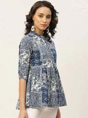 Navy Floral Front Button Top-SHTOP40065XS