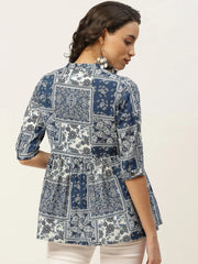 Navy Floral Front Button Top-SHTOP40065XS