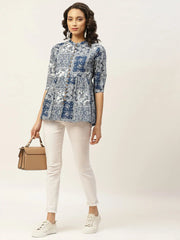 Navy Floral Front Button Top-SHTOP40065XS