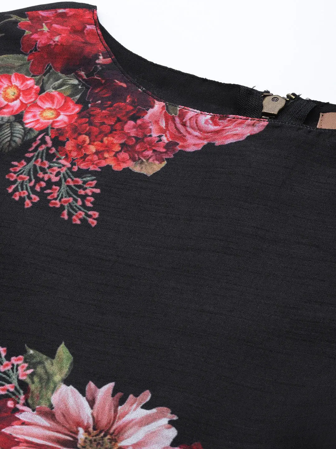 Black Floral Crop Top - Poly Silk Fabric, Lehenga Choli Altern...
