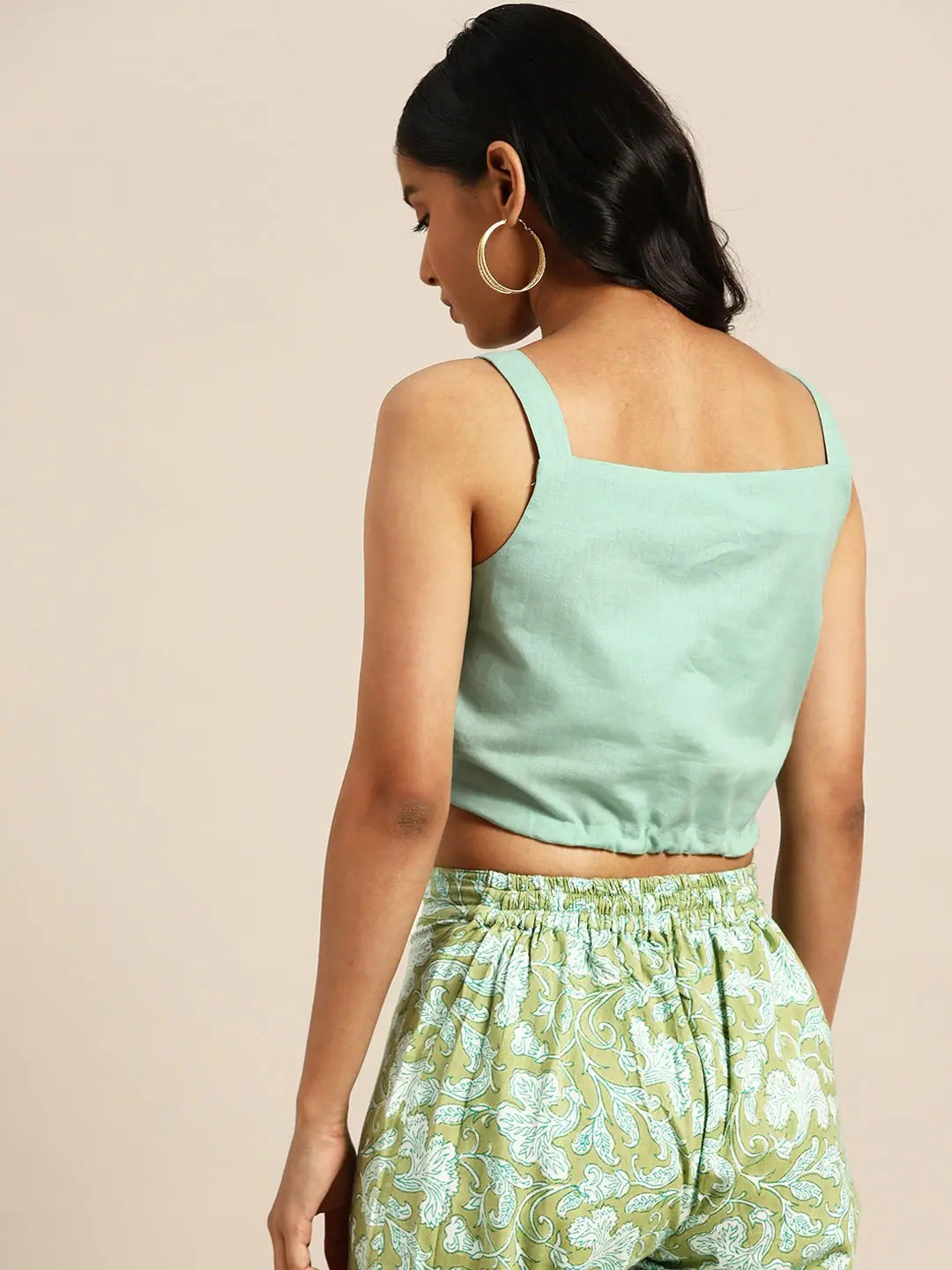 Olive Strappy Crop Top - Cotton Flex Drawstring | Women's Top