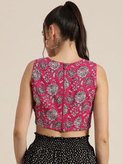 Fuchsia Floral Sleeveless Crop Top