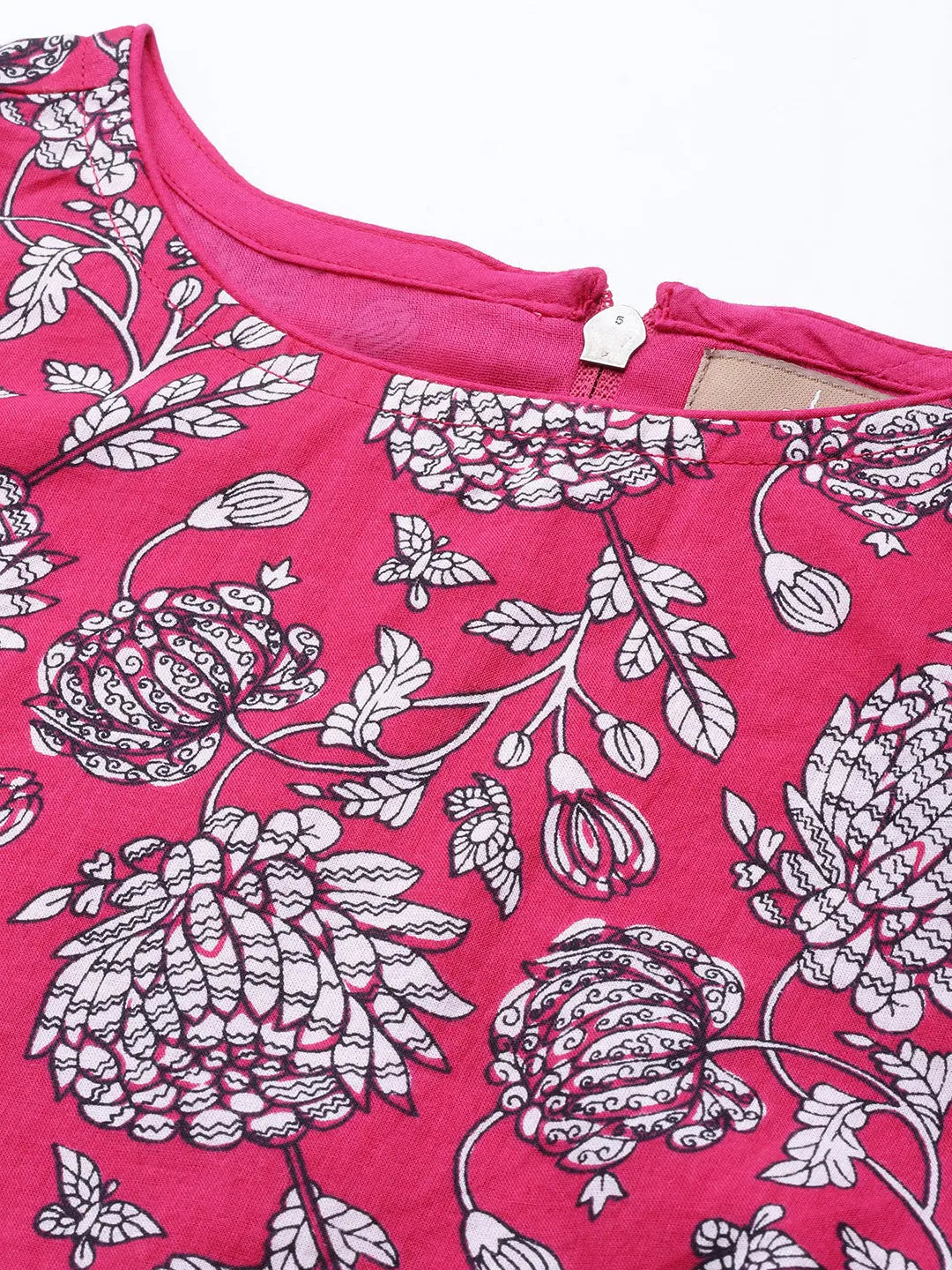 Fuchsia Floral Crop Top - Cotton Cambric, Festive Lehenga Look