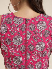 Fuchsia Floral Sleeveless Crop Top