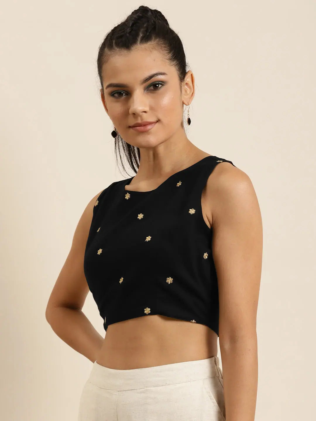 Black Embroidered Crop Top - Women's Ethnic Lehenga Choli Style
