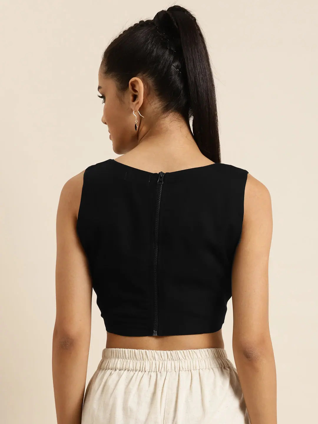 Black Embroidered Crop Top - Women's Ethnic Lehenga Choli Style