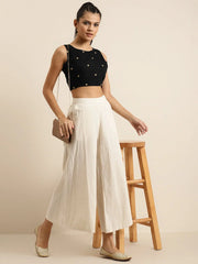 Black Sleeveless Embroidered Crop Top