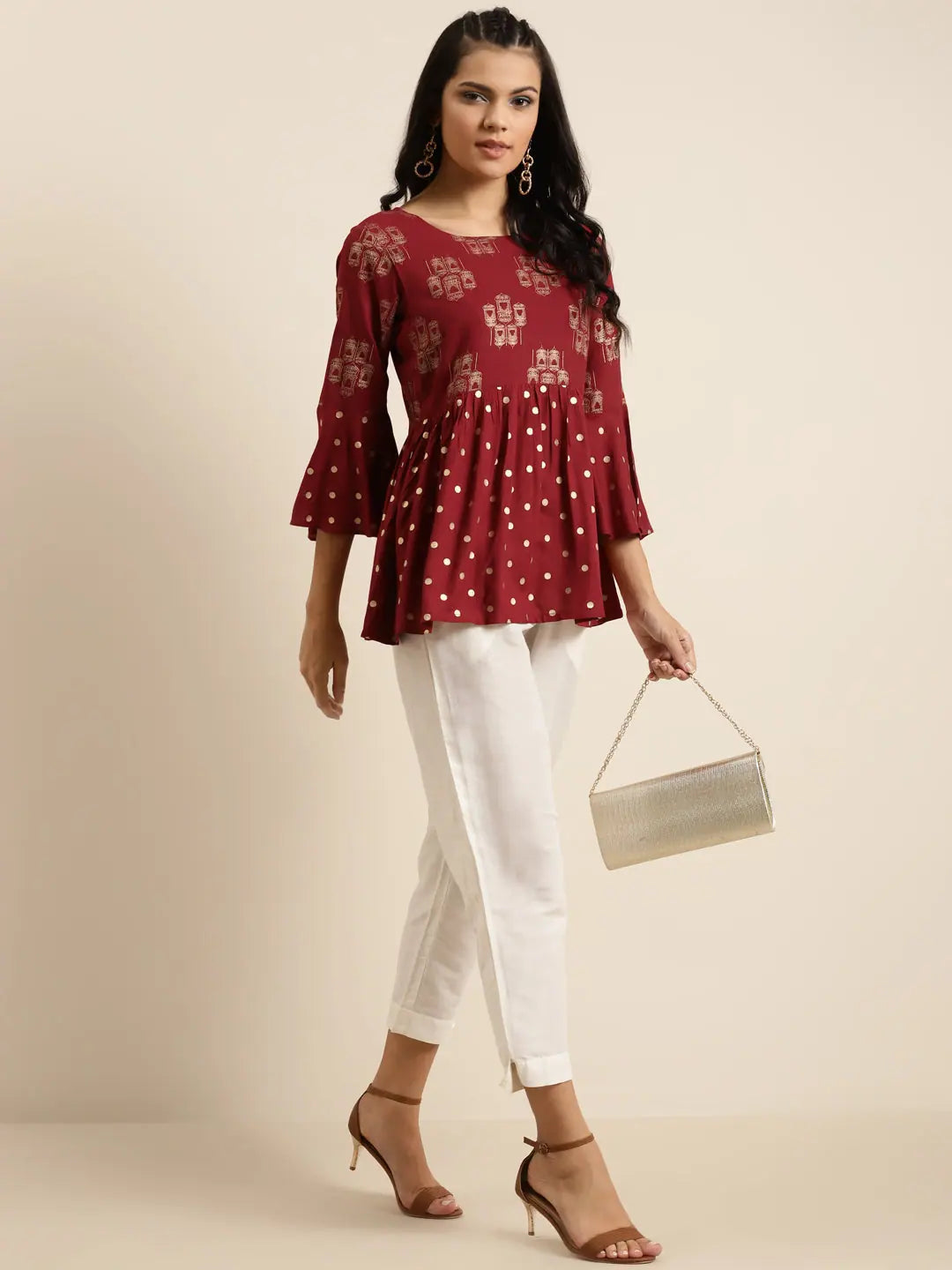 Maroon Flared Sleeve Top - Women's Western Wear Outfits