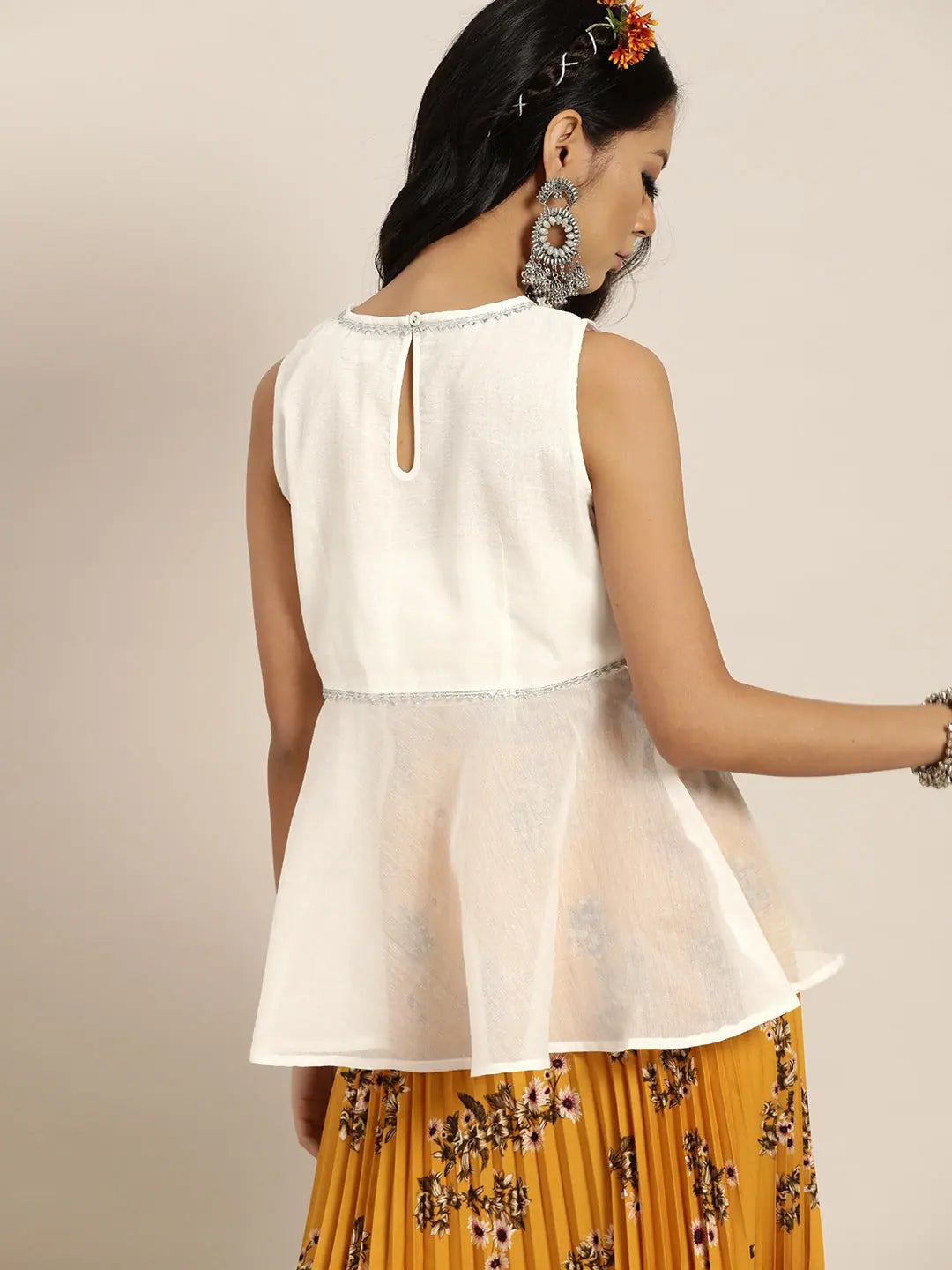 White Gota Patti Peplum Top | Designer Ethnic Lehenga for Women