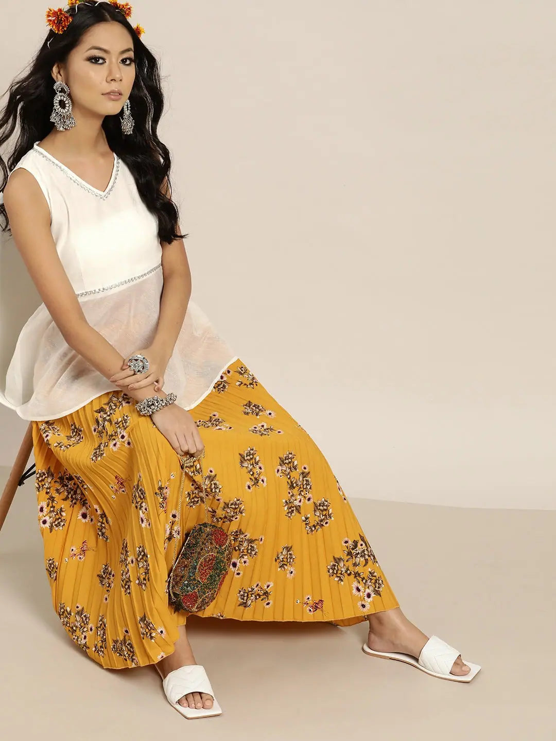 White Gota Patti Peplum Top | Designer Ethnic Lehenga for Women