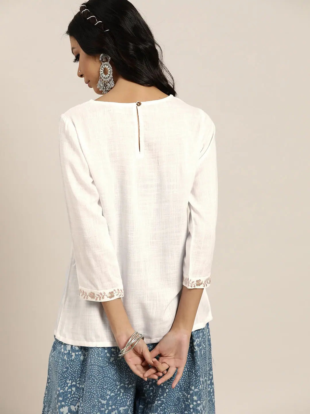 White Rayon Top with Zari Embroidery