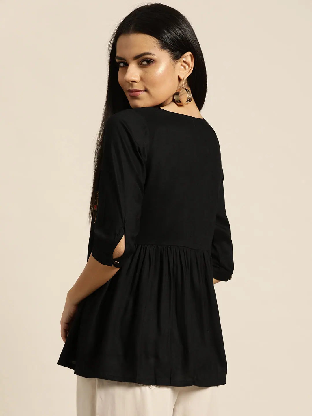 Black Tribal Embroidery Peplum Top - Ethnic Lehenga Collection