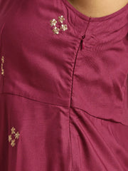 Burgundy Zari Embroidered Liva Strappy Top