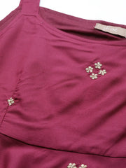 Burgundy Zari Embroidered Liva Strappy Top
