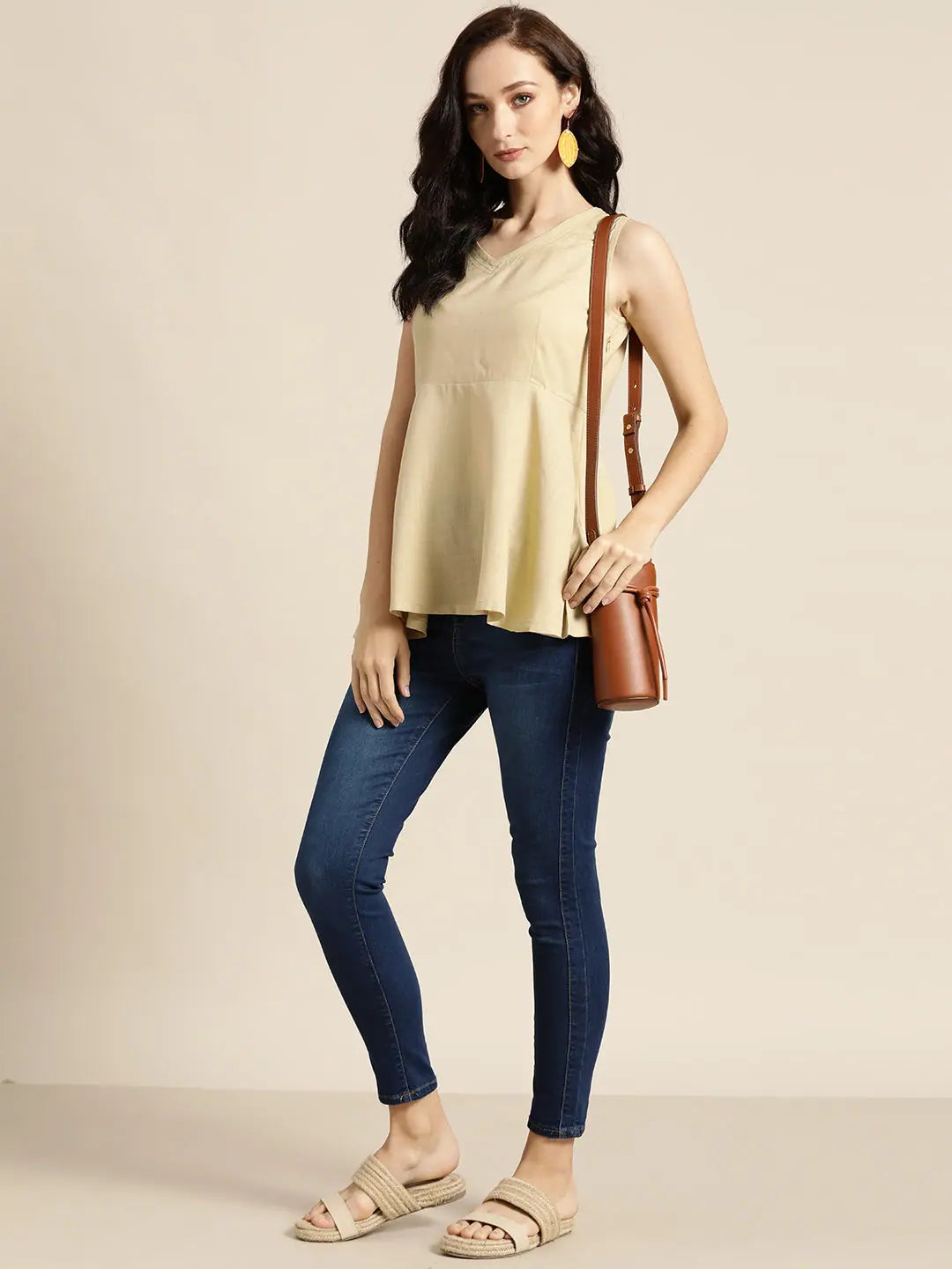 Beige Peplum Top - Sleeveless, Party Wear, Women's Lehenga