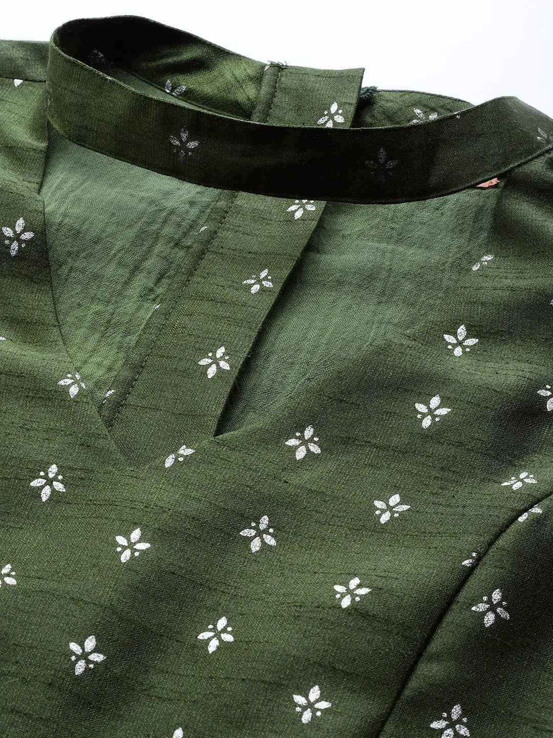 Foil Print Choker Top: Dark Green Silver Top for Women