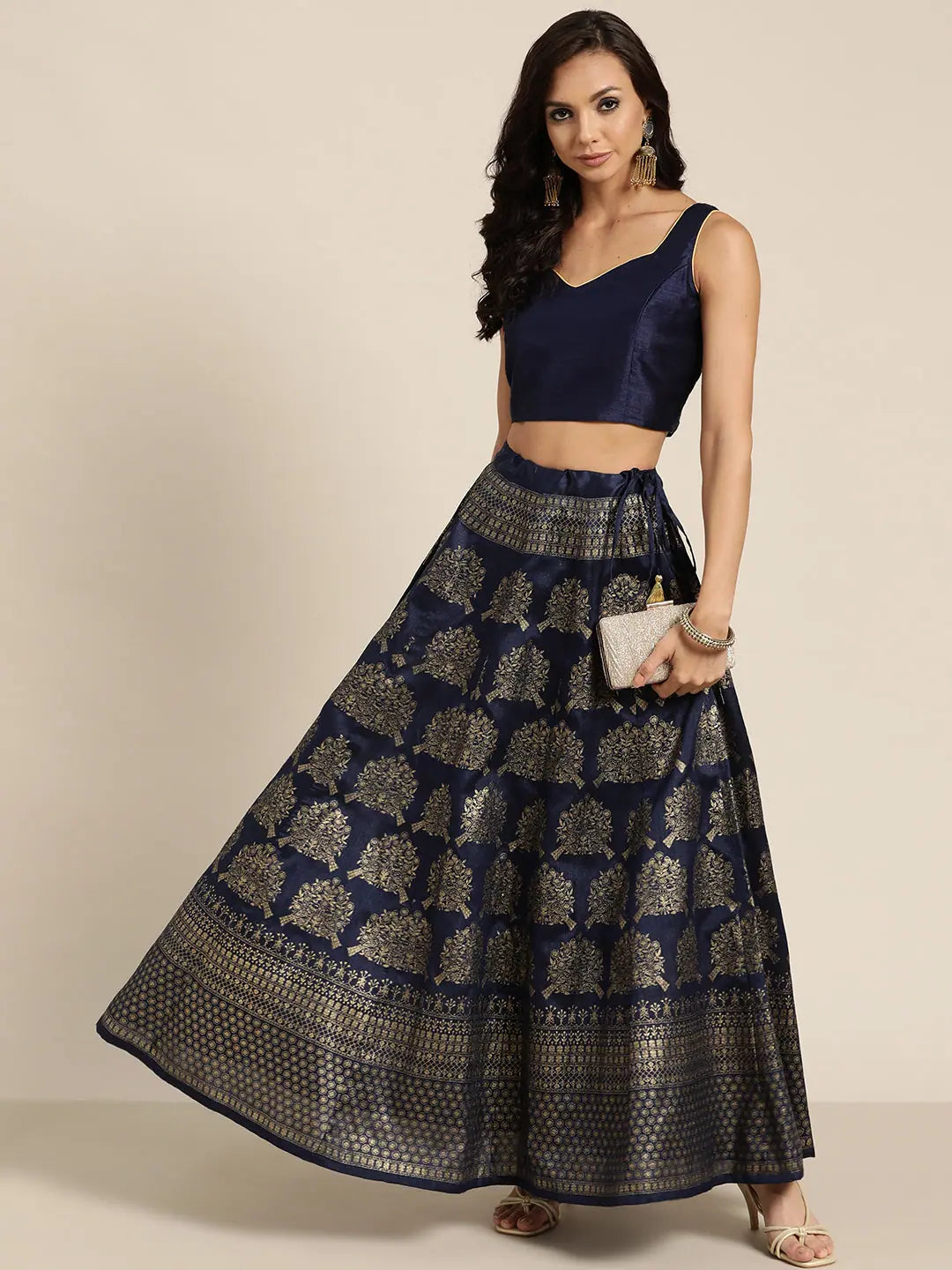 Navy Crop Top - Sweetheart Neck, Party Wear for Women