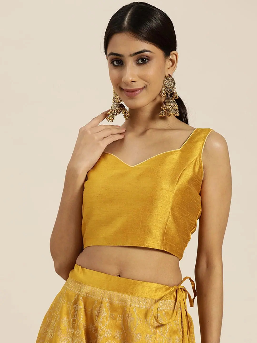 Mustard Sweetheart Neck Crop Top - Women's Lehenga Style