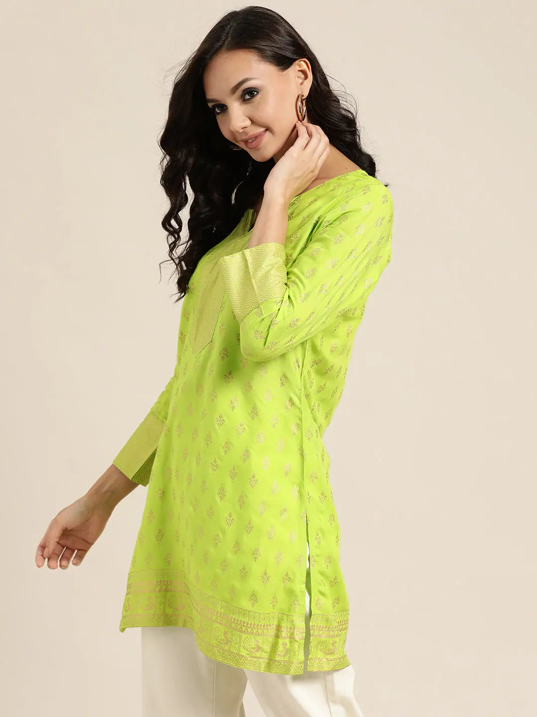 Neon Green Tunic - Foil Print, Women's Festive Lehenga Look