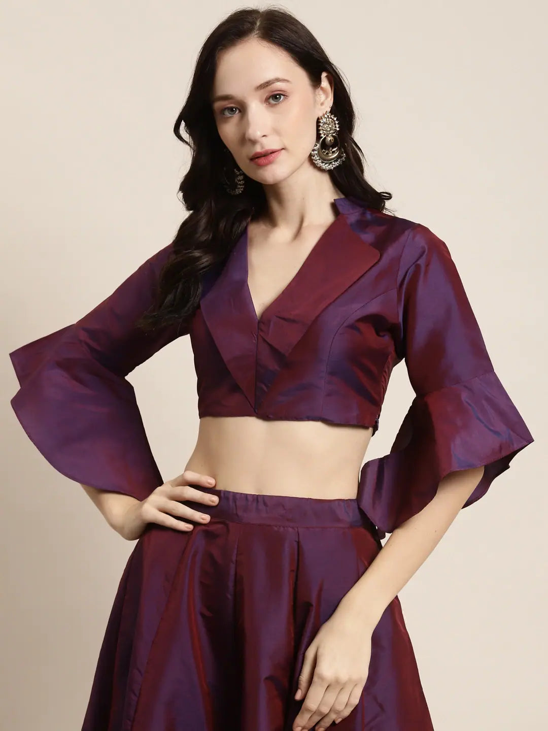 Purple Knotch Crop Top - Style With Women's Lehenga Choli